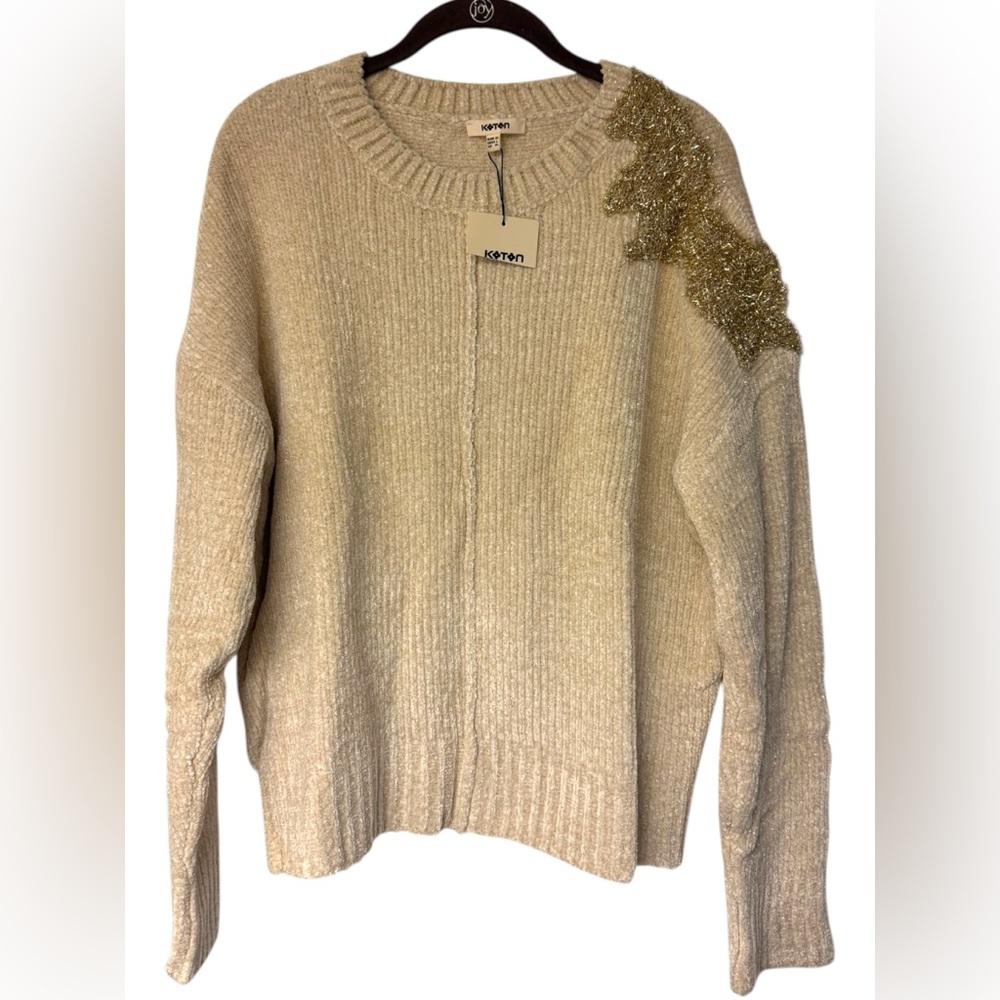 Women's Cream Sweater with Gold Accent